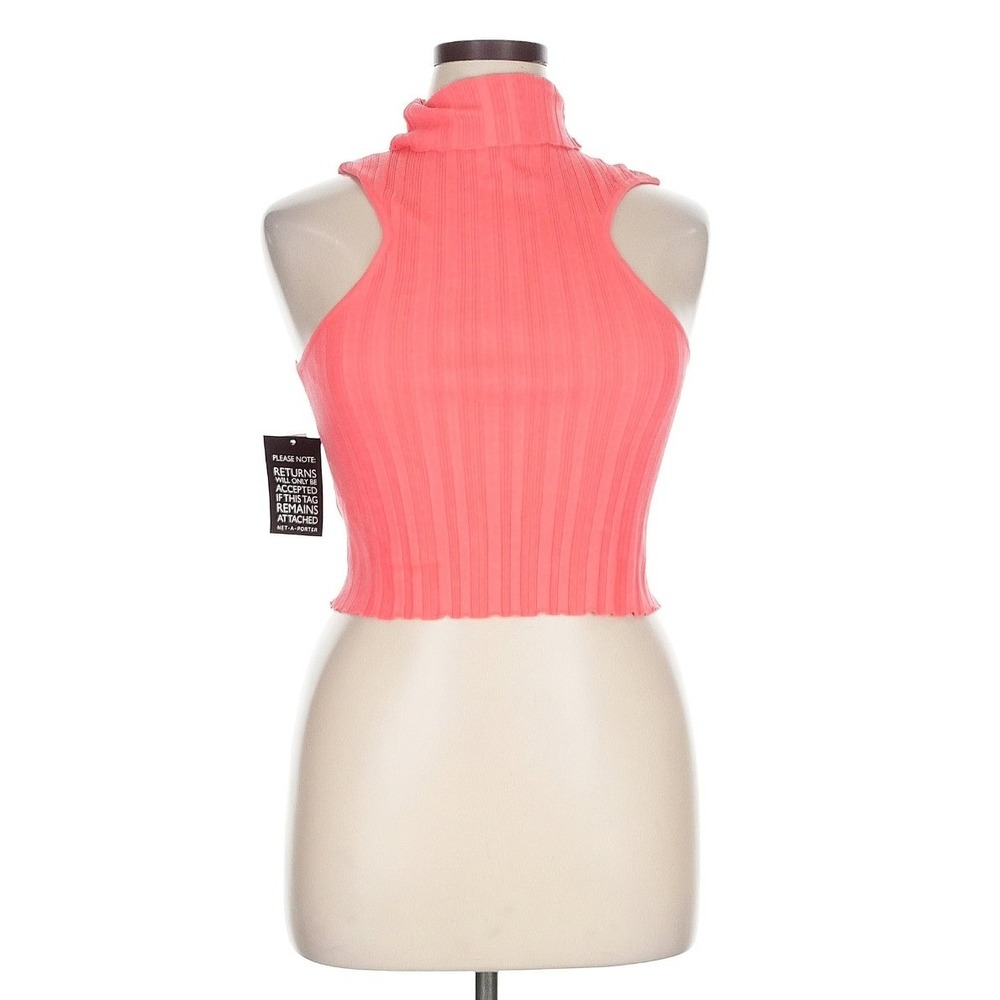 The‎ LineByK XL Etta Turtleneck Electric Coral Sleeveless Ribbed Knit Top Halter